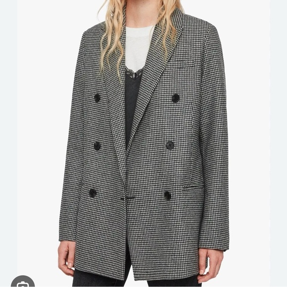 NWT AllSaints Astrid Check Puppytooth Blazer Black/White Size 0 - Picture 1 of 9